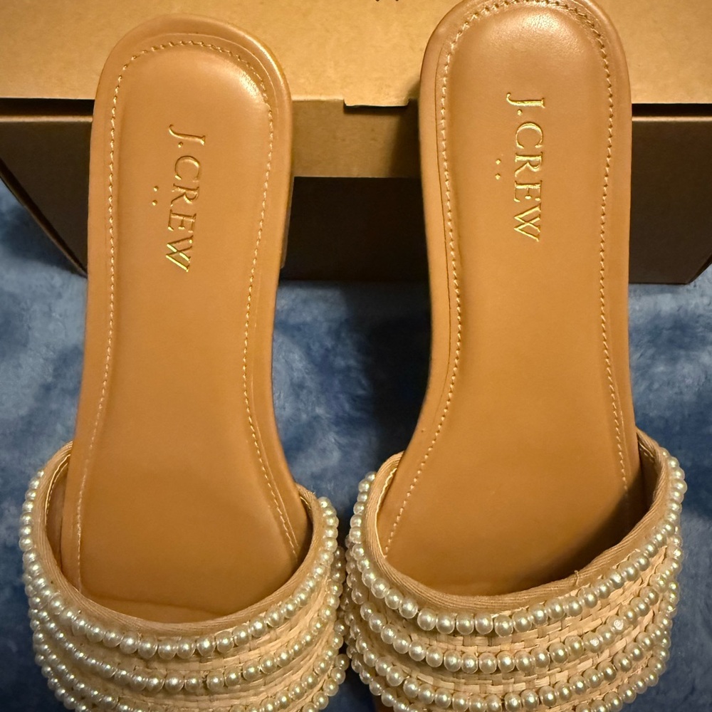 J. Crew Brown Pearl Embellished Mules